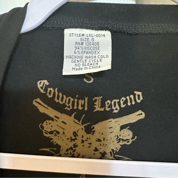 Cowgirl Legend Long Sleeve Black Sparkly Rhinestone Top Concert Country Small - Picture 5 of 5